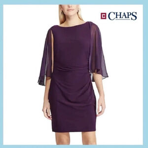 Chaps Sheer Cape Sleeveless Sheath Dress Size L